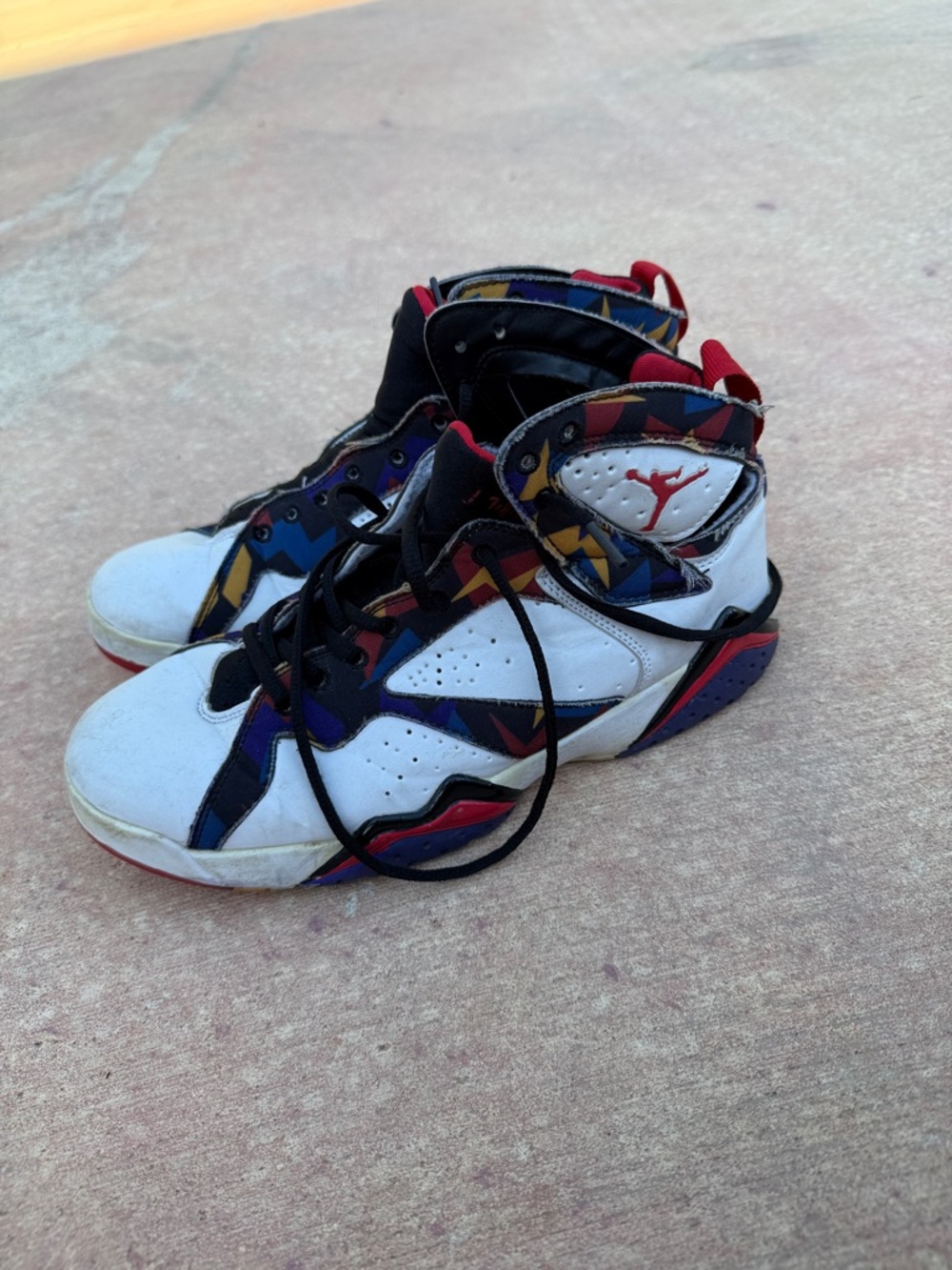 Jordan High-Top Sneakers — White with Black, Red, Blue & Yellow Accents